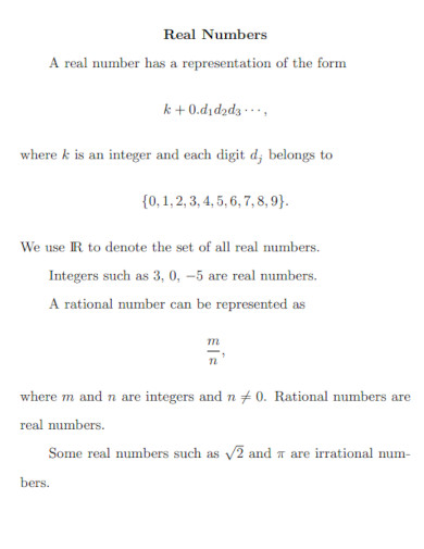 real numbers format
