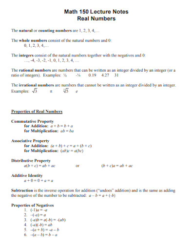 real numbers math lecture notes