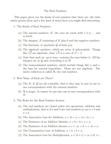 real numbers paper