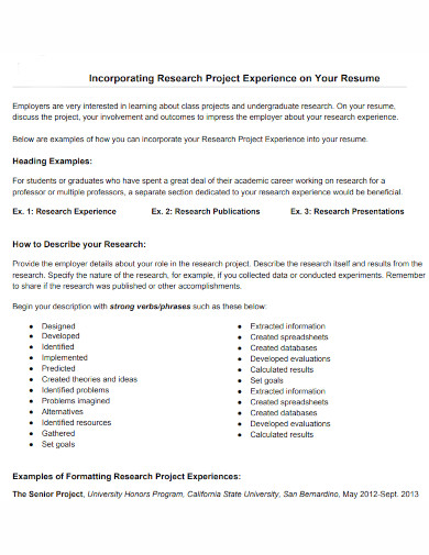 research project experience resume