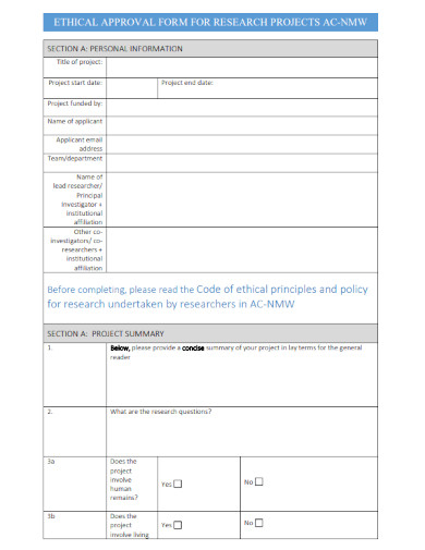 research projects ethical approval form 