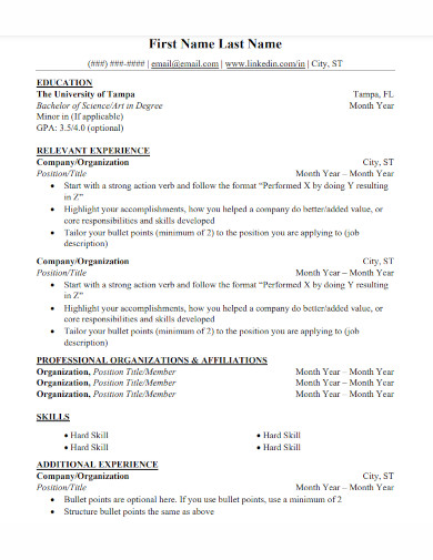 resume experience template 