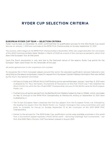 ryder cup selection criteria