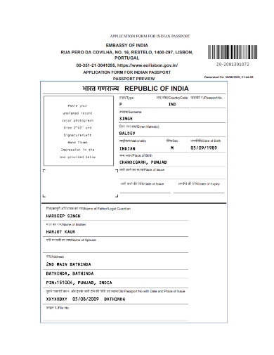 sample application form for passport renewal