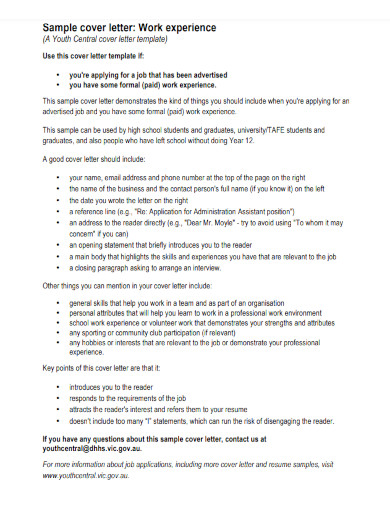 sample cover letter work experience