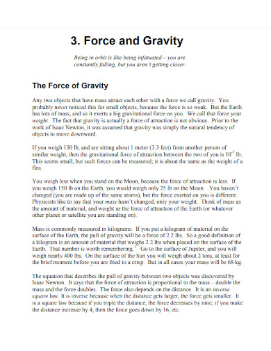 sample force and gravity