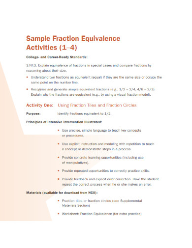 sample fraction equivalence activities 