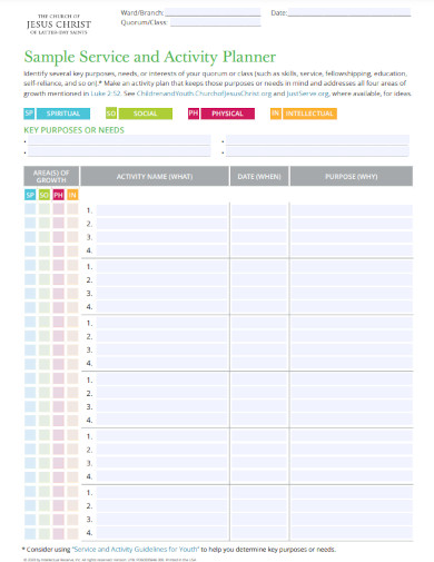sample service and activity planner 