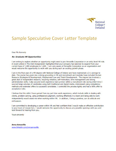sample speculative cover letter template