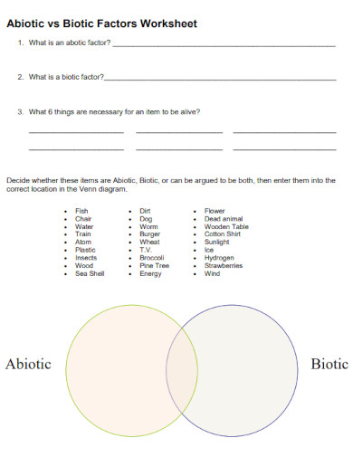 science abiotic vs biotic factors worksheet