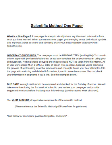 scientific method one pager