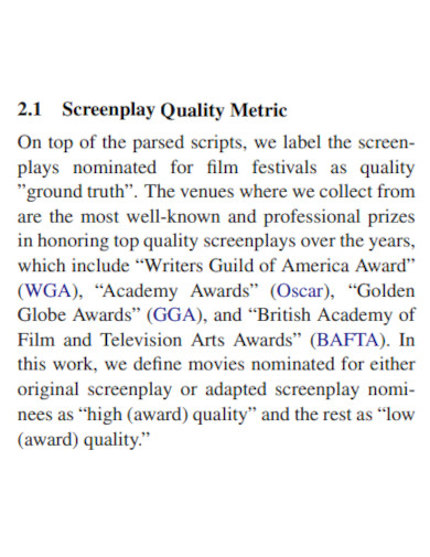 screenplay quality metric