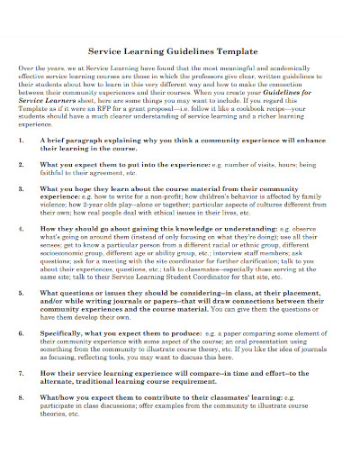 service learning guidelines template
