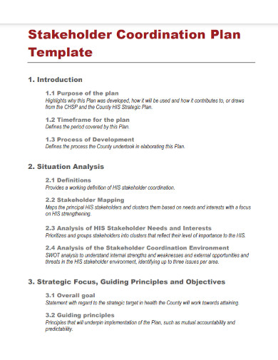 stakeholder coordination plan template