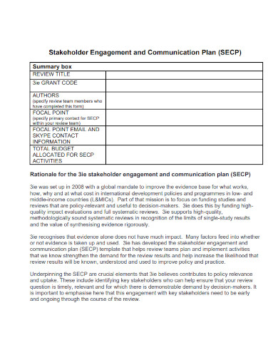 stakeholder engagement communication plan
