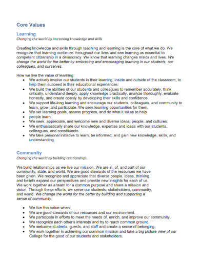 Core Values - Examples, PDF | Examples
