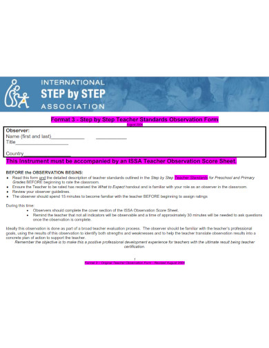 step by step teacher standards observation form