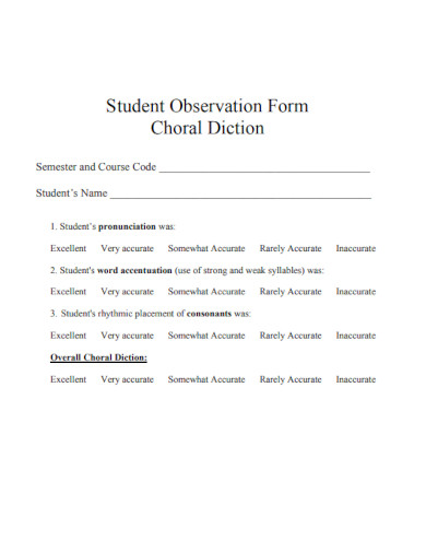 student observation form choral diction
