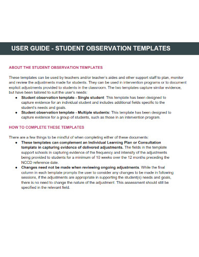 student observation template