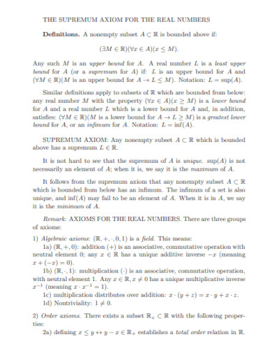 supremum axiom for real numbers