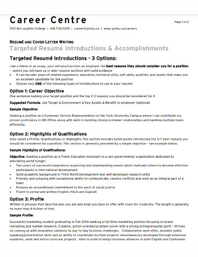 Resume Introduction - Examples, PDF | Examples