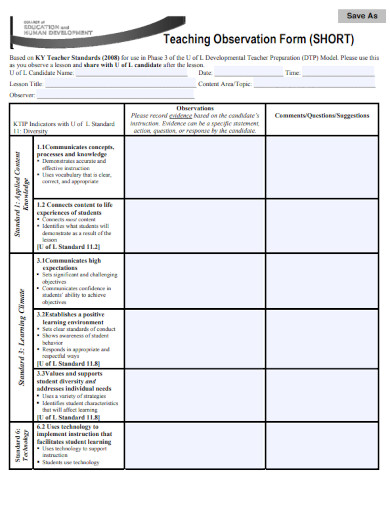 teaching observation form