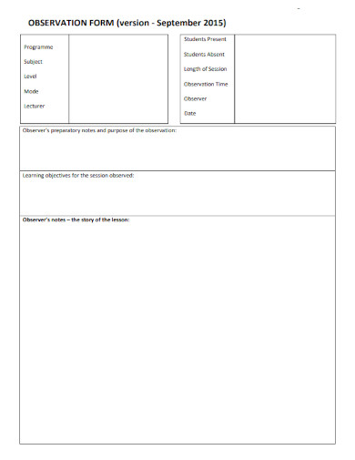 teaching and learning observation form