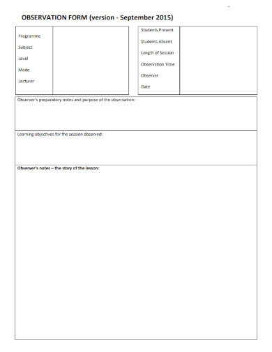 Teaching and Learning Observation Form