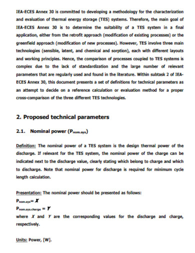 technical parameters of thermal energy