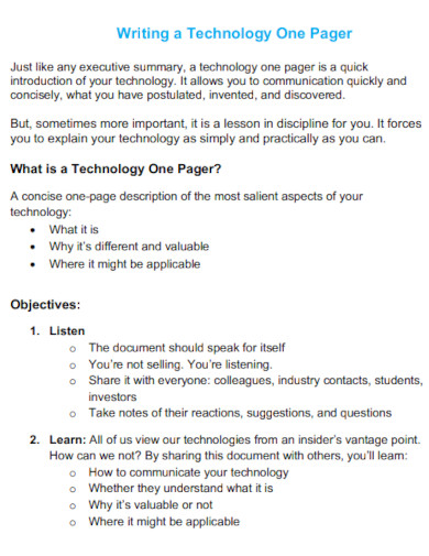 technology one pager