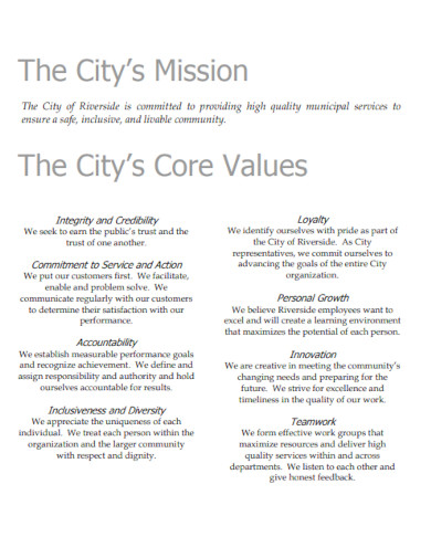 the city’s core values