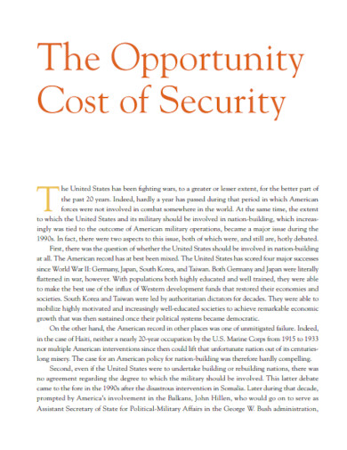 the opportunity cost of security