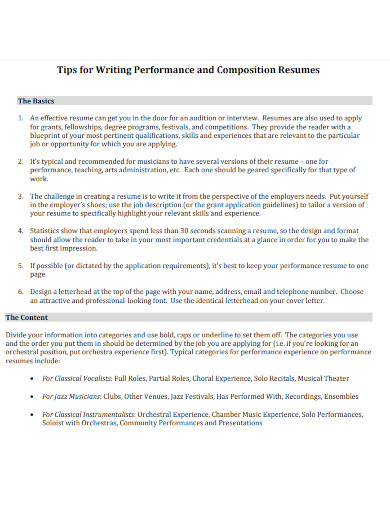 tips for writing performance experience resume