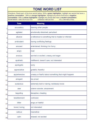 list of tones