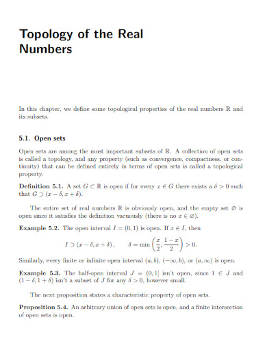 topology of the real numbers