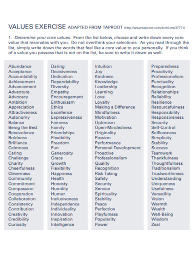 Values - Examples, PDF | Examples