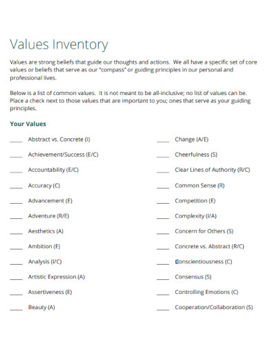 values inventory