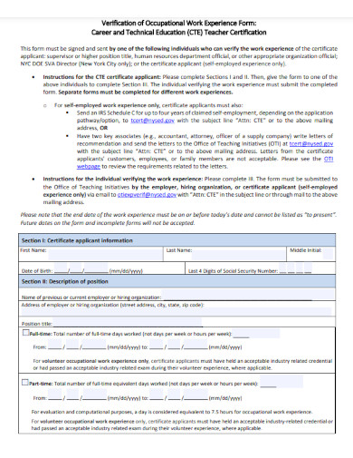 verification of occupational work experience form