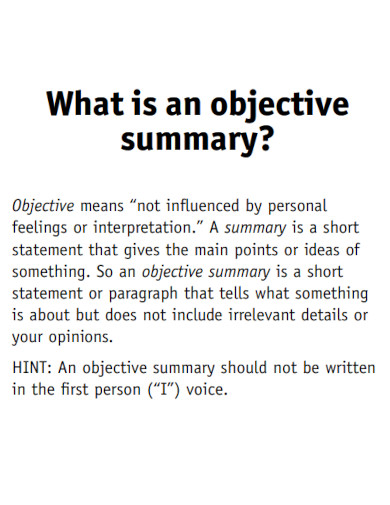 whats objective summary