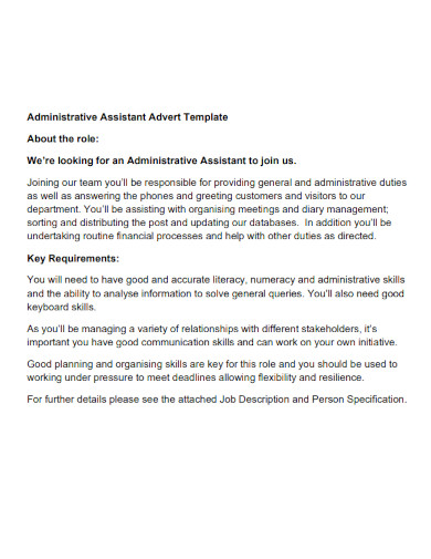 administrative assistant advert template