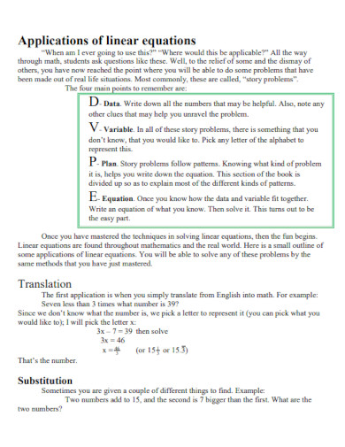 applications of linear equations