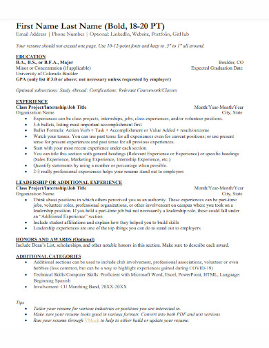 arts and sciences general resume template