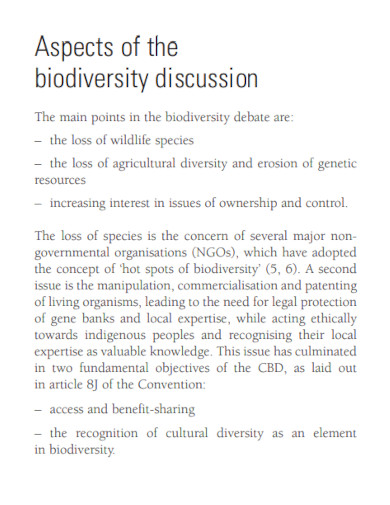 aspects of the biodiversity