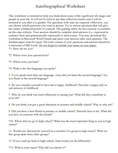 autobiographical worksheet
