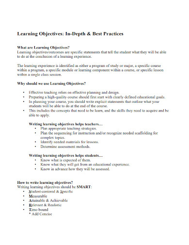 best practices learning objectives