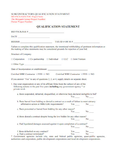 bid qualification statement