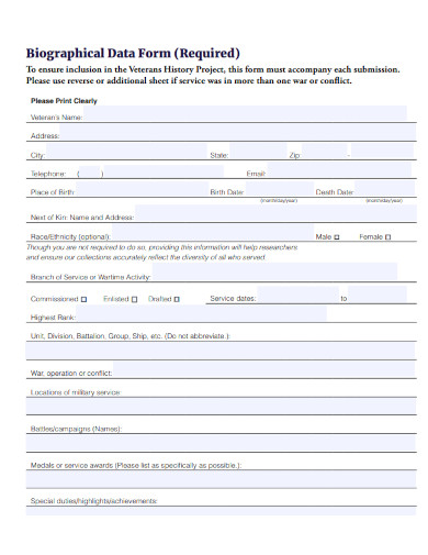 biographical data fillable form