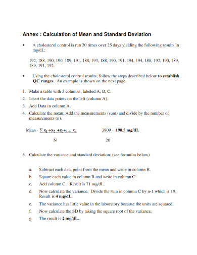 calculation of mean and standard deviation
