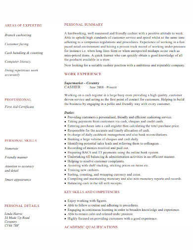 Cashier Resume - Examples, PDF | Examples