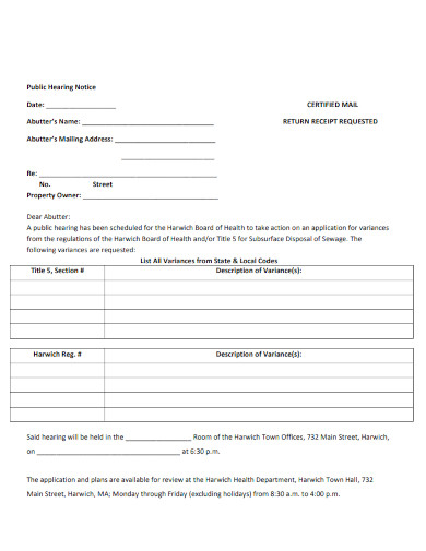 certified mail public hearing notice template